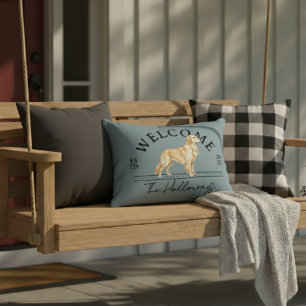 Golden Retriever Custom Family Name Welcome Decorative Cushion