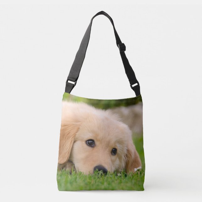Golden Retriever Cute Puppy Dog Photo - on Crossbody Bag (Front)