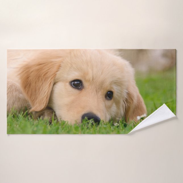Golden Retriever Cute Puppy Dreams Dog Head Photo Bath Towel Set (Bath Towel)