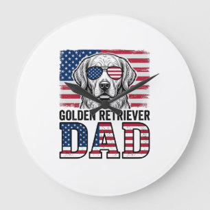 Golden Retriever Dad Patriotic Vintage Dog Shirt_1 Large Clock