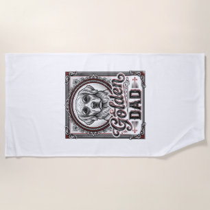 Golden Retriever Dad Vintage Engraving Design_1 Beach Towel