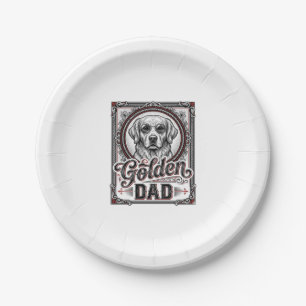 Golden Retriever Dad Vintage Engraving Design_1 Paper Plate