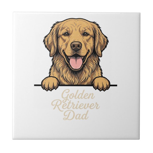 Golden Retriever Dad Vintage Engraving Tile (Front)