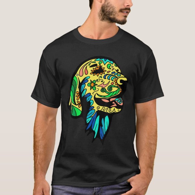 Golden Retriever-Day Of The Dead Sugar Skull T-Shirt (Front)
