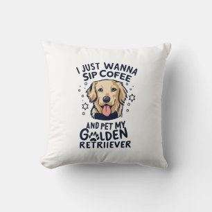 Golden Retriever Dog And Coffee Lovers Cushion