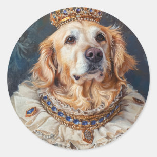 Golden Retriever Dog Art Dressed as Royalty Classic Round Sticker