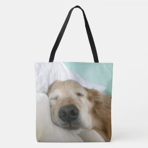 Golden Retriever Dog Asleep on Pillow Tote Bag