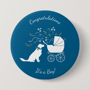 Golden Retriever Dog Baby Shower Blue Boy 7.5 Cm Round Badge