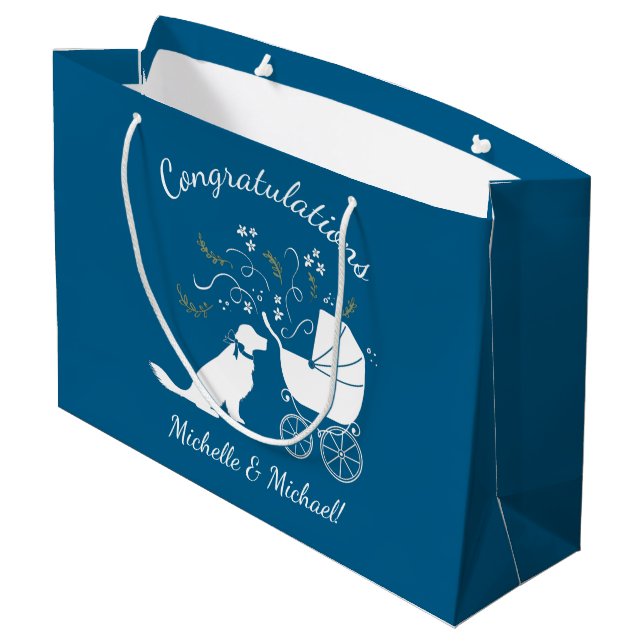 Golden Retriever Dog Baby Shower Blue Boy Large Gift Bag (Back Angled)