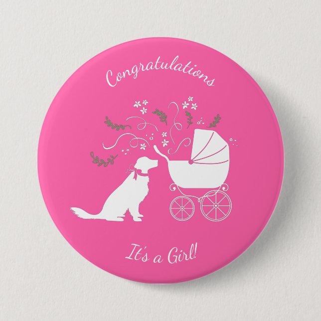 Golden Retriever Dog Baby Shower Pink Girl 7.5 Cm Round Badge (Front)