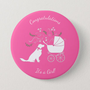 Golden Retriever Dog Baby Shower Pink Girl 7.5 Cm Round Badge