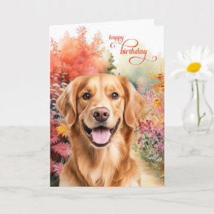 Golden Retriever Dog Birthday Wishes Flower Garden Card