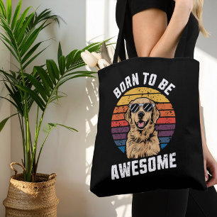 Golden Retriever Dog Born To Awesome Retro Sunset  Tote Bag