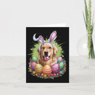 Golden Retriever Dog Bunny Ears Easter Eggs Spring Card