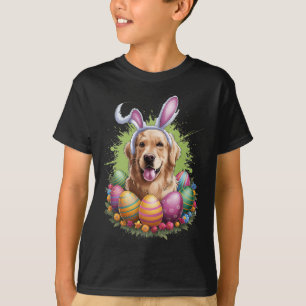 Golden Retriever Dog Bunny Ears Easter Eggs Spring T-Shirt