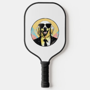 Golden Retriever Dog Businessman Pickleball Paddle