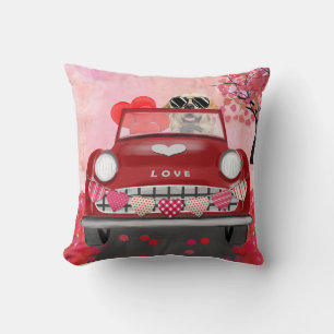 Golden Retriever Dog Car with Hearts Valentine's  Cushion