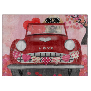 Golden Retriever Dog Car with Hearts Valentine's Cutting Board