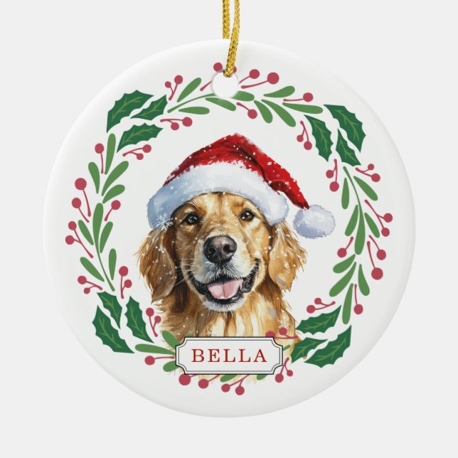 Golden Retriever Dog Ceramic Circle Ornament (Front)