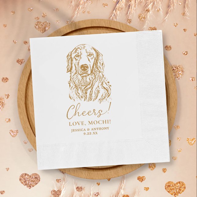 Golden Retriever Dog Cheers Custom Wedding Napkin (Creator Uploaded)