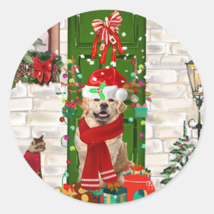 Golden Retriever Dog Christmas  Classic Round Sticker