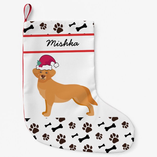 Golden Retriever Dog Christmas, Custom Dog Name Small Christmas Stocking (Front)