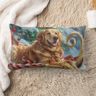 Golden Retriever Dog Christmas Festive Lumbar Cushion