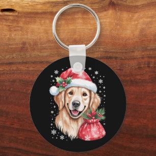 Golden Retriever Dog Christmas Light Holiday Party Key Ring