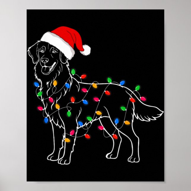Golden Retriever Dog Christmas Lights Santa Xmas D Poster (Front)