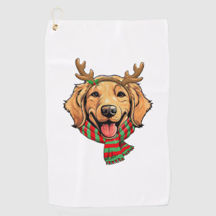 Golden Retriever Dog Christmas Reindeer Santa Hat  Golf Towel