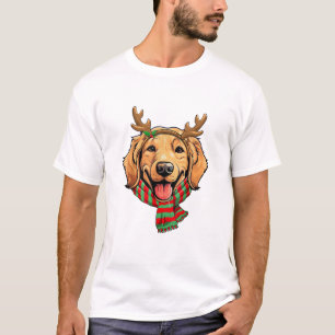 Golden Retriever Dog Christmas Reindeer Santa Hat T-Shirt