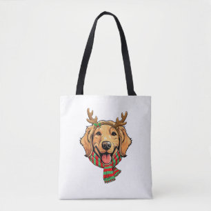 Golden Retriever Dog Christmas Reindeer Santa Hat  Tote Bag