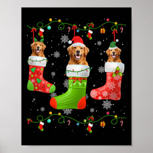 Golden Retriever Dog Christmas Socks Lights Puppy  Poster