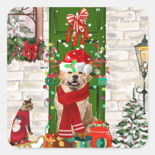 Golden Retriever Dog Christmas Square Sticker