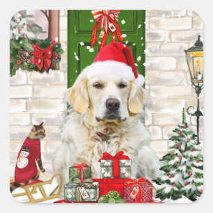 Golden Retriever Dog Christmas  Square Sticker