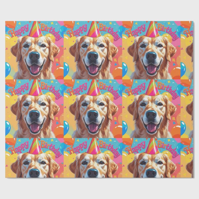 Golden Retriever Dog Colourful Wrapping Paper (Flat)