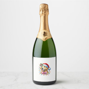 Golden Retriever Dog Coquette Bow Christmas Matchi Sparkling Wine Label