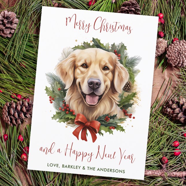 Golden Retriever Dog Custom Merry Christmas Holiday Card (Creator Uploaded)