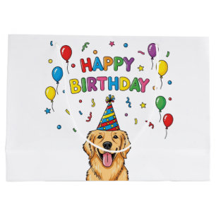 Golden Retriever Dog Doodle Happy Birthday Large Gift Bag