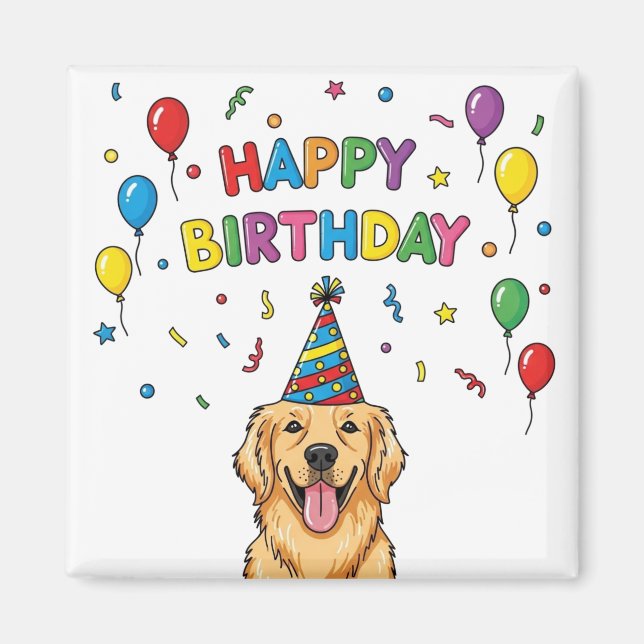 Golden Retriever Dog Doodle Happy Birthday  Magnet (Front)