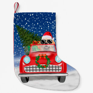 Golden Retriever Dog Driving Car In Snow Christmas Small Christmas Stocking