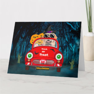 Golden Retriever Dog Driving Car Scary Halloween Card