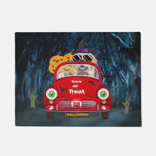 Golden Retriever Dog Driving Car Scary Halloween  Doormat (Front)