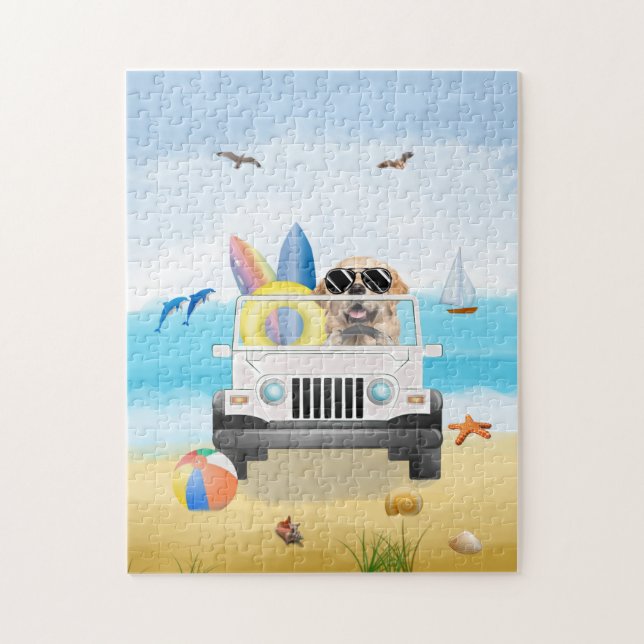 Golden Retriever dog Driving on Beach  Jigsaw Puzzle (Vertical)