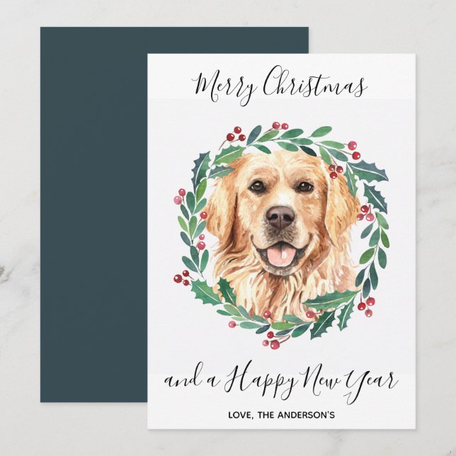 Golden Retriever Dog Elegant Merry Christmas Holiday Card (Front/Back)