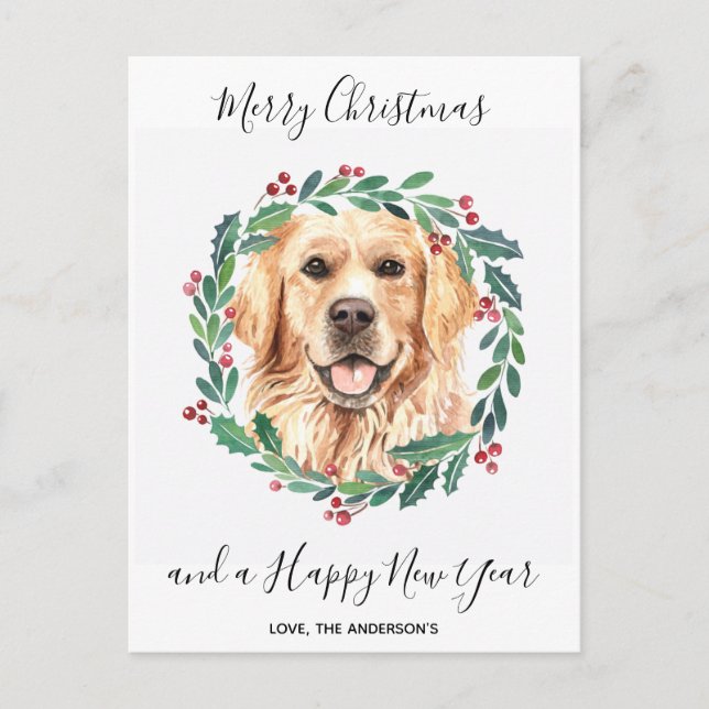Golden Retriever Dog Elegant Merry Christmas Holiday Postcard (Front)