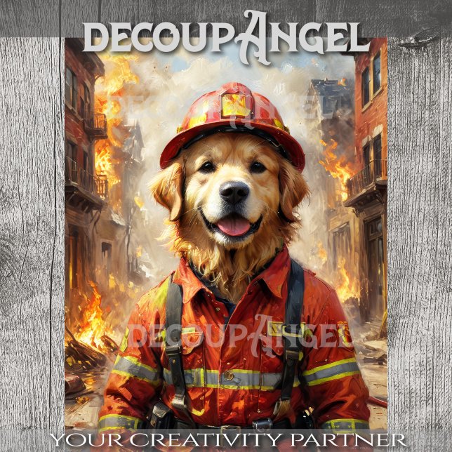 Golden Retriever Dog Firefigheter - Decoupage - Tissue Paper (Creator Uploaded)