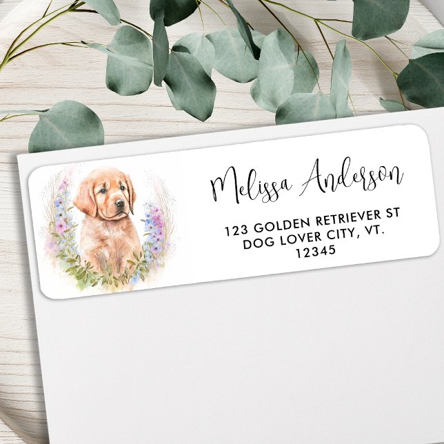 Golden Retriever Dog Floral Puppy Return Address (Creator Uploaded)