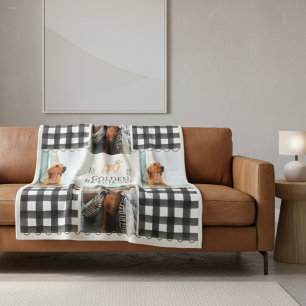 Golden Retriever Dog Four Photo Checkered Gingham Fleece Blanket