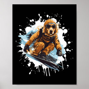 Golden Retriever Dog Funny Snowboarding Snowboard Poster